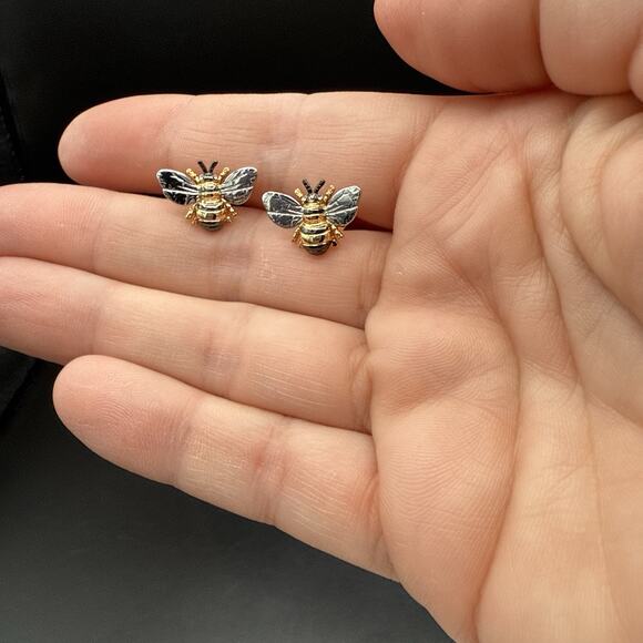 Honey Bee Earrings Enamel Striped Gold Tone Silver Tone Insect Stud - Picture 5 of 6